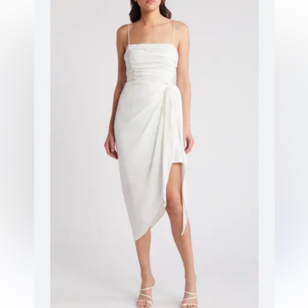 Wayf Delaney Asymmetrical Ivory Rouched Top, Spaghetti Strap Dress NWT Sz S Saks